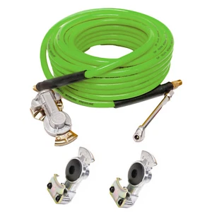 Glad Hand Air Hose Inflator Kit 3/8" x 50 ft w/ Dual Foot Chuck 300 PSI Heavy w - Picture 1 of 5