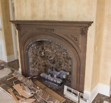 Beautiful Salvaged Cast Stone Mantel with Arched Firebox, 7 ft W x 5 ft H