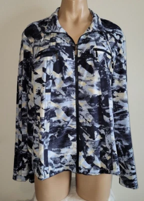 Zenergy Chicos 2 大号 12-14 蓝色笔触艺术口袋拉链前夹克 — 第 1/4 张图片