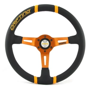Momo Leder Sportlenkrad Drifting 350mm schwarz orange steering wheel volante - Afbeelding 1 van 5