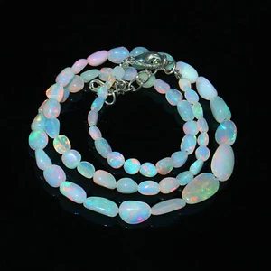 Natural Ethiopian Welo Fire Opal Tumble Beaded Gemstone Necklace 16 Inches - Picture 1 of 4
