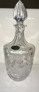 bohemia czechoslovakia crystal hand cut decanter carafe with flowers whiskey vod - Picture 1 of 4