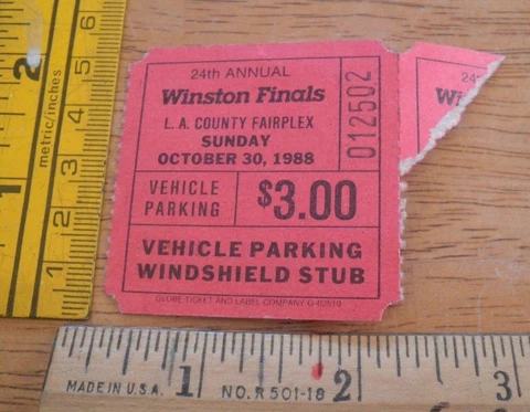 1988 Winston Cup Finals NHRA ticket vehicle parking LA County FairgroundsVINTAGE Cover