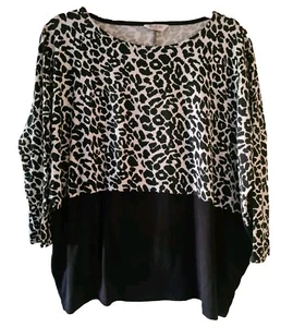 BLUE INC Ladies Stretch Jersey Leopard print & Black Top Size 12 - Picture 1 of 7