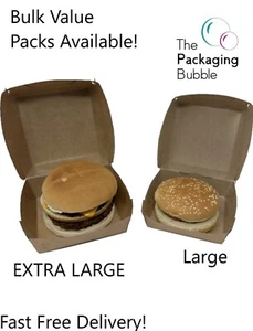 Kraft Burger Snack Boxes Large Takeaway Container Biodegradable Compostable - Picture 1 of 21