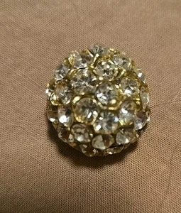 Stunning Vintage Antique Rhinestone Button Estate Goldtone Dome Heavy - Picture 1 of 8