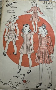 Vestido para niñas pequeñas con patrón avanzado de la década de 1940, talla 4, #2386, completo - Imagen 1 de 2