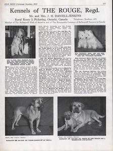 BULLMASTIFF DOG BREED KENNEL ADVERT PRINT PAGE "OF THE ROUGE" OUR DOGS 1952 - Picture 1 of 1