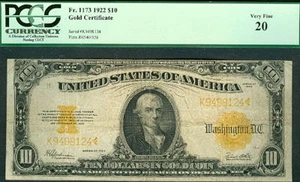 $10 Gold Cert 1922, Fr. #1173 PCGS Grade 20 VF - Picture 1 of 1