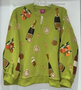 🍊🥂Queen Of Sparkles XL (Oversized) Sequined Mimosa Sweatshirt NWT - Picture 1 of 14