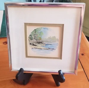 L. Ochsner Original Watercolor River's Edge Miniature Painting Signed and Framed - Bild 1 von 10