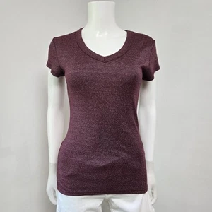 Michael Stars Anthropologie One Size Top T-Shirt Plum Shimmer Short Sl Stretch - Picture 1 of 8