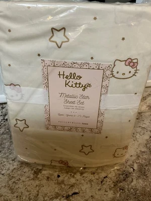 Pottery Barn Teen Hello Kitty Sanrio Metallic Star Queen Sheet Set, ✨Sparkly✨NWT - Image 1 of 2