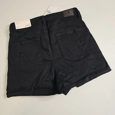 NEW NWT American Eagle BLACK JEAN SHORTS Curvy Hi Rise Shortie Size 6  Stretch  - Image 1 of 4