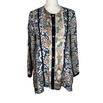 Blusa Citron Santa Monica Buda estampa botão de seda gola redonda tamanho médio - Imagem 1 de 4