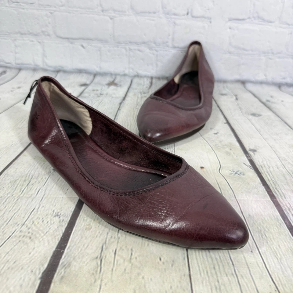Zapatos planos de ballet Frye Regina para mujer talla 9,5 de cuero borgoña sin cordones Foto 1 de 4