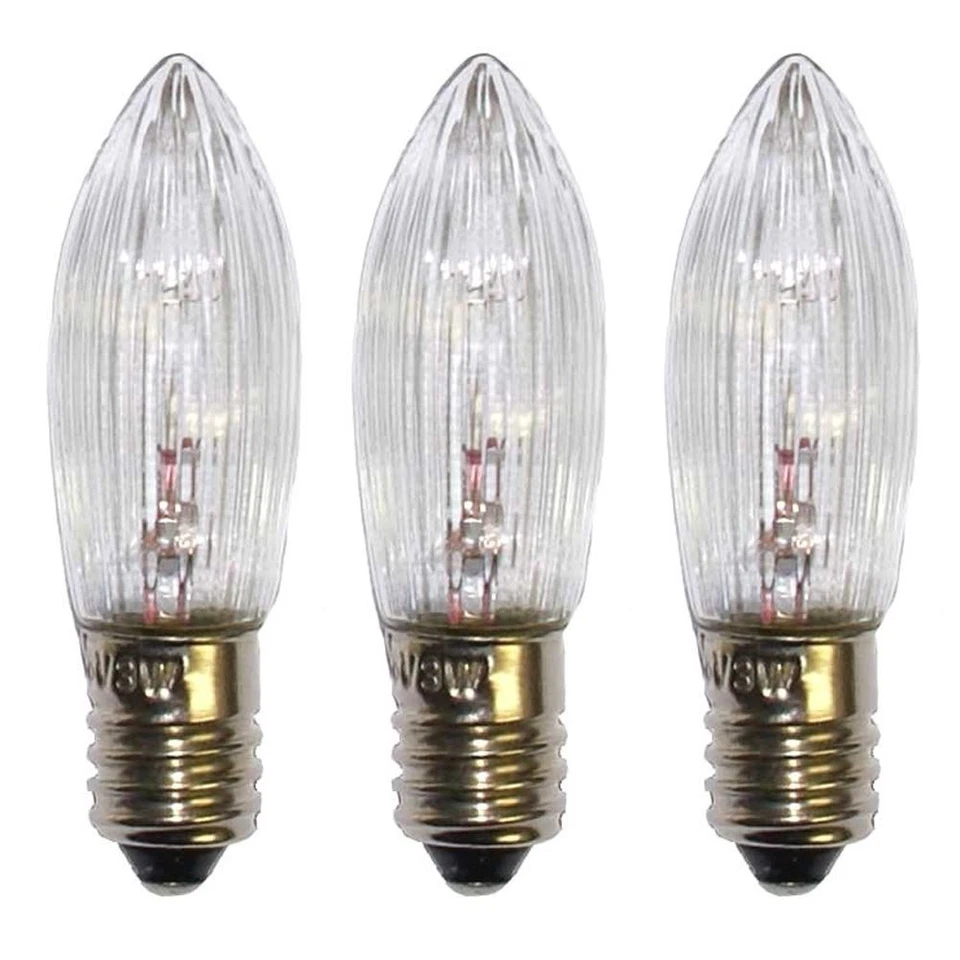 3x Top Candle E10 ALL Versions Clear Ribbed 3W E10, EGB, Incandescent Lamp - Image 1 of 1