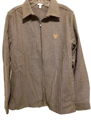 Guess Men Soft shell Jacket Light Brown Herringbone Zip Front NWOT pockets Small - Image 1 of 4