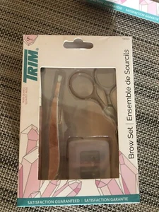 TRIM 5pc Brow Kit Tweezers, Scissors, Spoolie, Sharpener with Case Rose Quartz - Picture 1 of 2