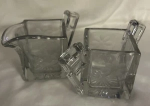 Heisey Daisy Quator Pattern #355 Clear Glass Sugar and Creamer 1930's Art Deco - Picture 1 of 9