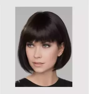 Parrucca BOB marrone scuro frangia completa capelli umani lisci senza cappuccio 10 pollici - Foto 1 di 7