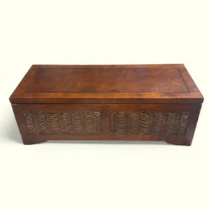 Vintage Rattan and Wood Chest 28”L x 12”H x 10”W - Picture 1 of 5