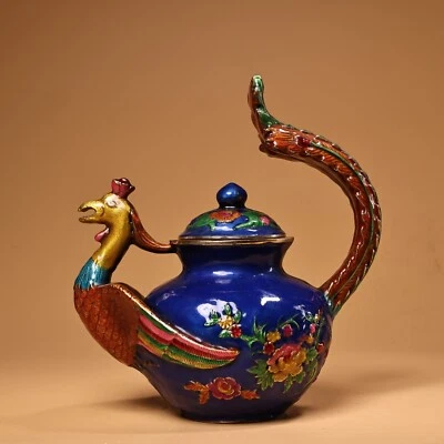 Olla de vino Phoenix cloisonn é de cobre puro chino antiguo de 6,6" Foto 1 de 4