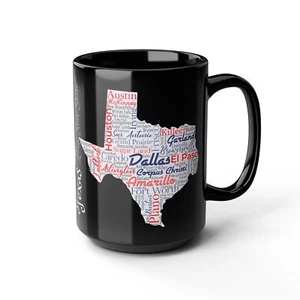 Texas State schwarzer Kaffeebecher, schwarz - 15 Unzen, Geschenk für Reiseliebhaber, TX Souvenir - Bild 1 von 7