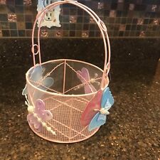 Easter Basket pink wire butterflies w/ pearl sequin beaded fabric with tag VTG?