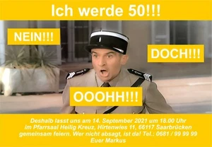 Lustige Einladungskarten Geburtstag JEDES ALTER 20 30 40 50 60 70 mit Wunschtext - Bild 1 von 1