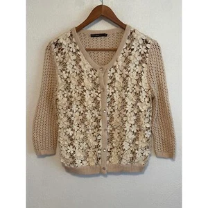 Hazel Crocheted Sweater M Cream Tan Pearl Button 90s Coquette Cottagecore Fairy - Picture 1 of 16
