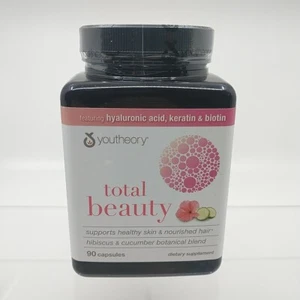 Youtheory Total Beauty Hyaluronic Acid, Keratin & Biotin Capsules (90 ct.) 10/25 - Picture 1 of 6