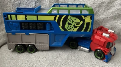 Playskool Heroes Transformers Rescue Bots Optimus Prime Racing Trailer 10" Long - Image 1 of 4