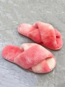 Pantofole da donna carine peluche fuzzy soffici scarpe da casa fascia incrociata interno esterno - Foto 1 di 3