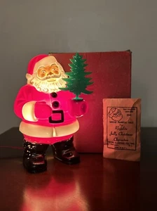 RARE VTG Royalite Electric Jolly Christmas Santa & Tree Wall Decoration #939 IOB - Picture 1 of 20