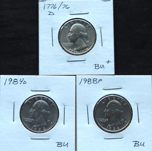 1976D BU+, 1984D BU, 1988P BU, 4M29JRCS-1-2-3 Wash QTS - Picture 1 of 4