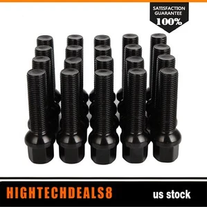 Extended 14x1.5 Black Lug Bolts (20) 45mm Shank Ball Seat R12 For Audi Spacers - Picture 1 of 7