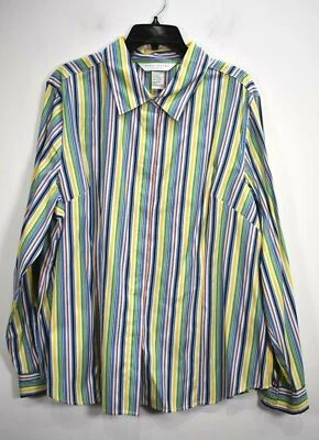 Camisa feminina Napa Valley listrada multicolorida manga longa algodão com botões 20W - Imagem 1 de 4
