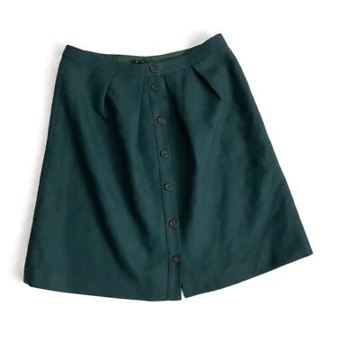 J.Jill Green Wool Button Front Pleated Retro A-Line Skirt Size 12 - Image 1 of 4