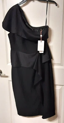 Vestido Ted Baker Pana Mujer Un Hombro Peplum Vaina Negro Talla 4 Foto 1 de 4