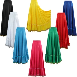 Women Long Skirt Gypsy Dress Trim Dancewear Holiday Elastic Elegant High Waist - Picture 1 of 59