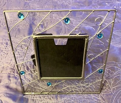 图片框架立式全玻璃带银丝和蓝色珠宝可容纳 3.5 X 3.5 照片 — 第 1/4 张图片