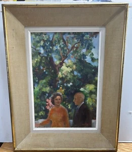 De colección Pintura al óleo Lona Arte Popular Hombre Mujer Floral Exterior Paisaje Brillante - Imagen 1 de 12