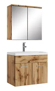 Badezimmer Badmöbel-Set Montreal 01 mit Spiegelschrank 60cm Waschbecken Eiche - - Bild 1 von 5