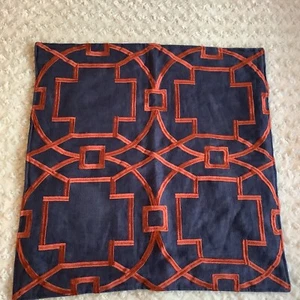 1 Williams & Sonoma navy blue rust embroidered cross Linen pillow sham 22"x22" - Picture 1 of 8