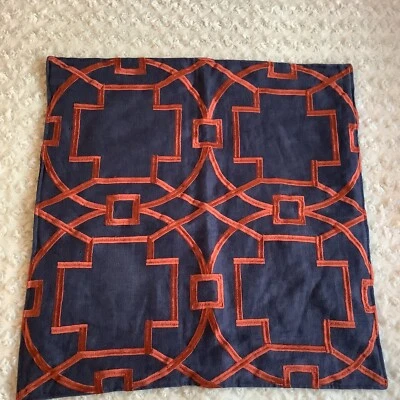 1 Williams & Sonoma navy blue rust embroidered cross Linen pillow sham 22"x22" - Image 1 of 4