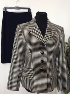 Albert Nipon Women's Gray Black 100% Wool 2 Piece Skirt Suit Size 10 EUC - Picture 1 of 8