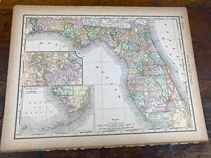 1893 FLORIDA Colored Map, Historical Points, ALABAMA on Reverse, 14" x 10.75" - Picture 1 of 14