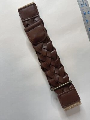 Old Navy Leather and Jute belt Womens Size M/L Stretch Brown - Image 1 of 4