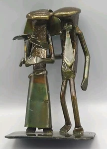 Statua scultura coppia matrimonio fiori sposi arte metallo Roland rara vedi  - Foto 1 di 24